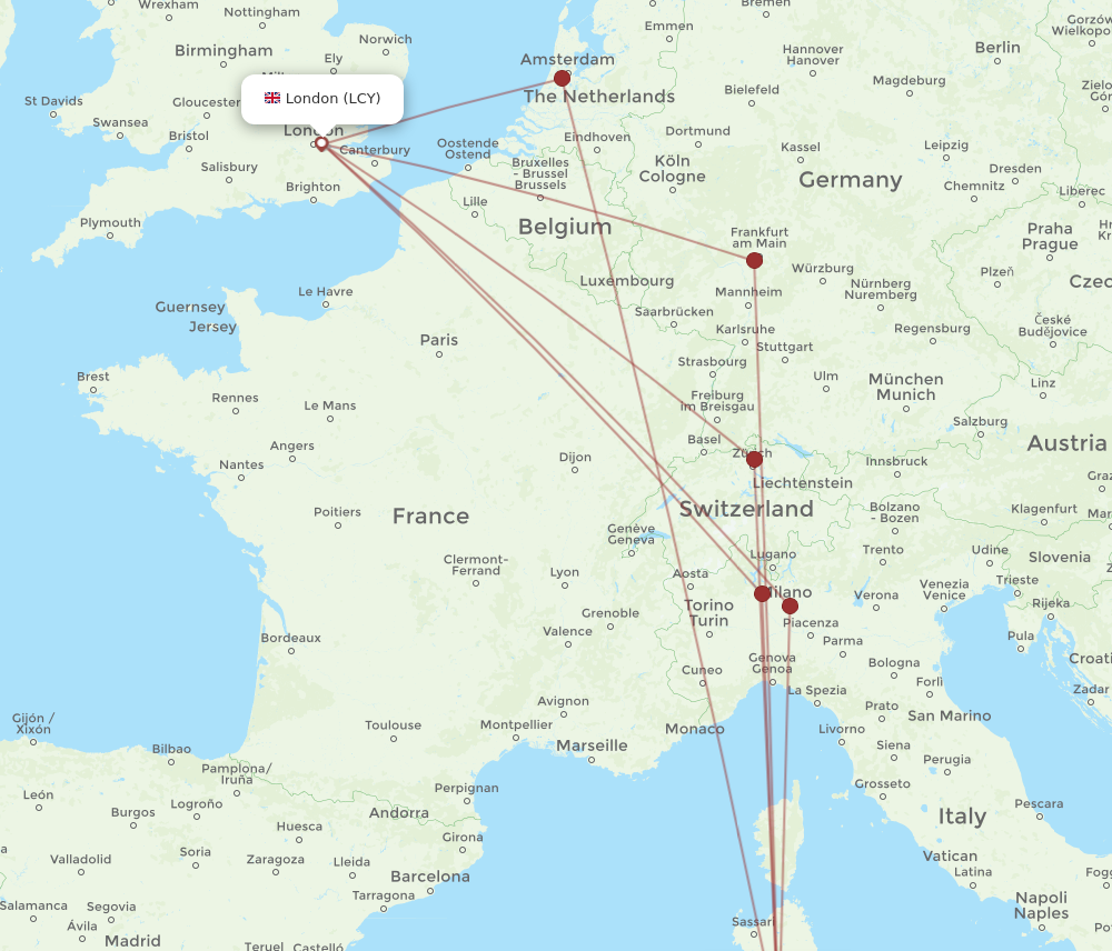 LCY to CAG flights and routes map
