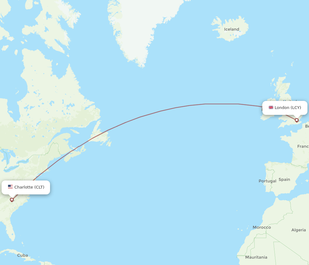 LCY to CLT flights and routes map