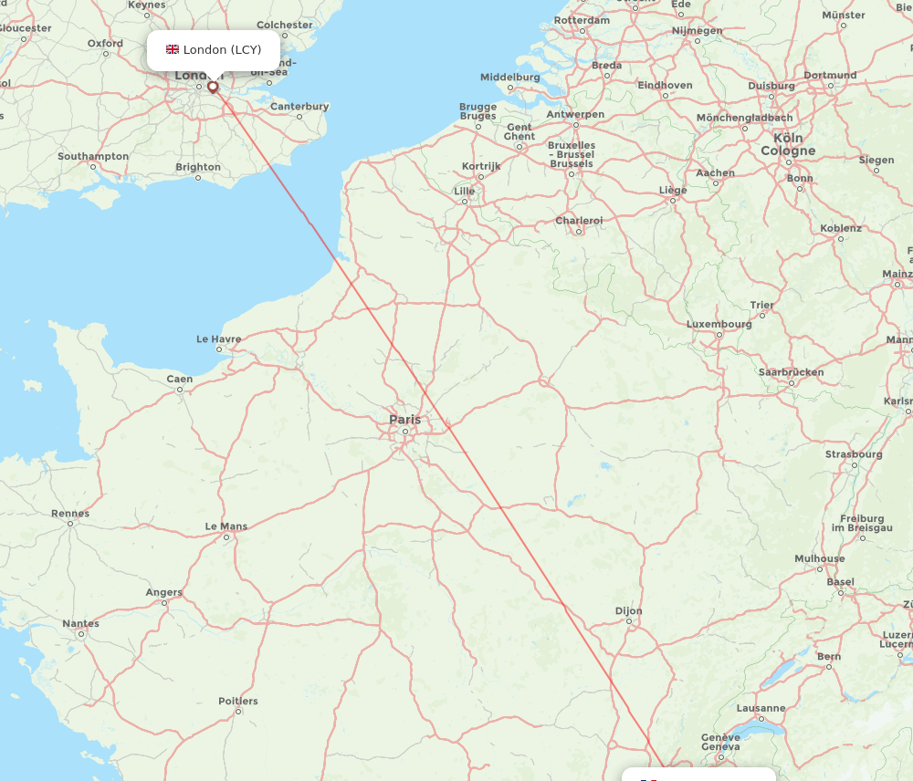 LCY to CMF flights and routes map