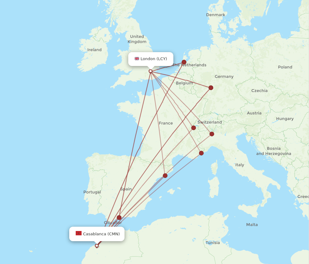 LCY-CMN flight routes
