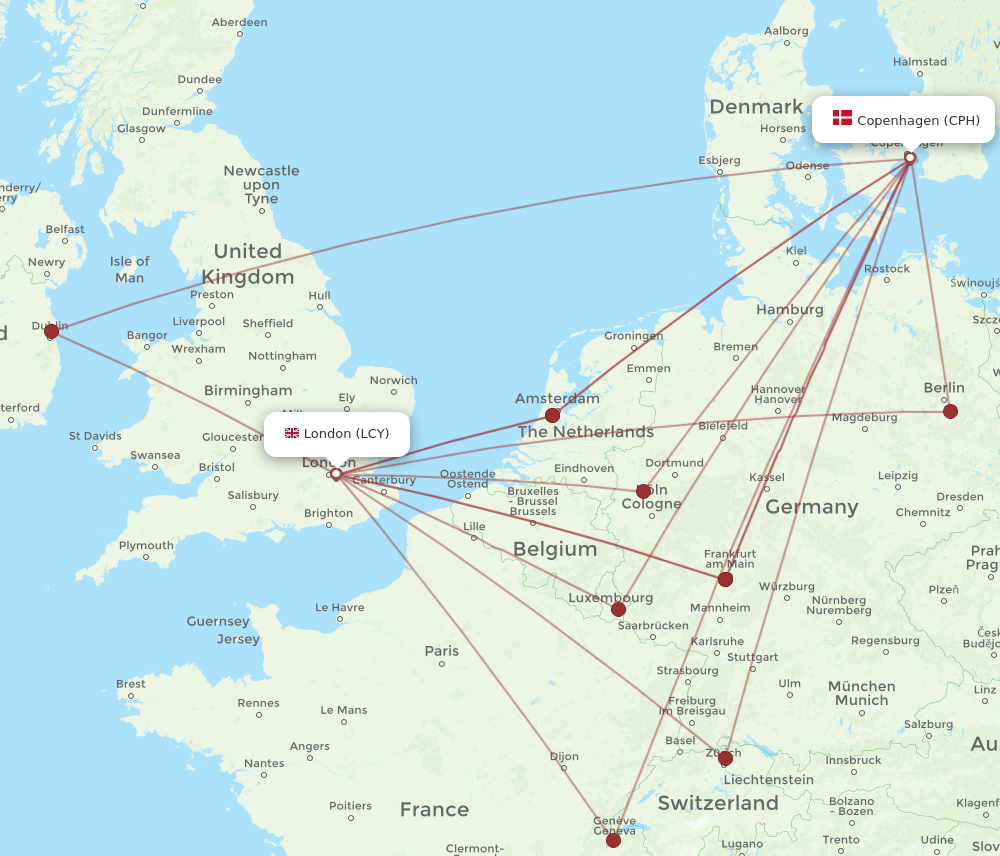 LCY to CPH flights and routes map