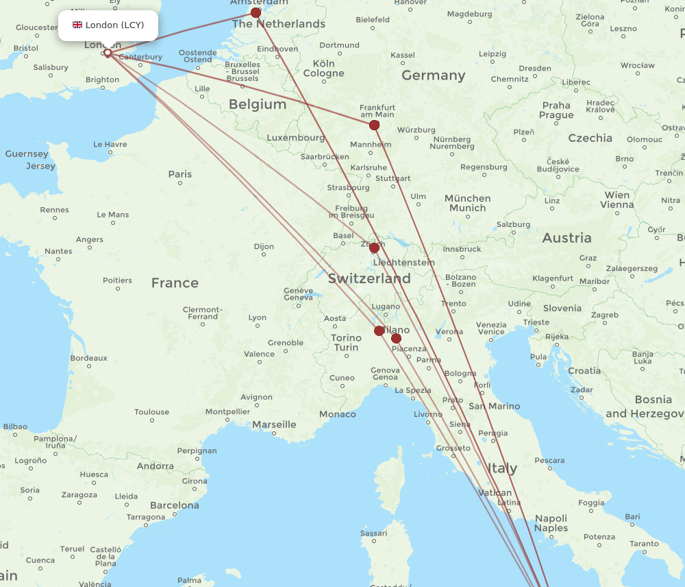 LCY to CTA flights and routes map