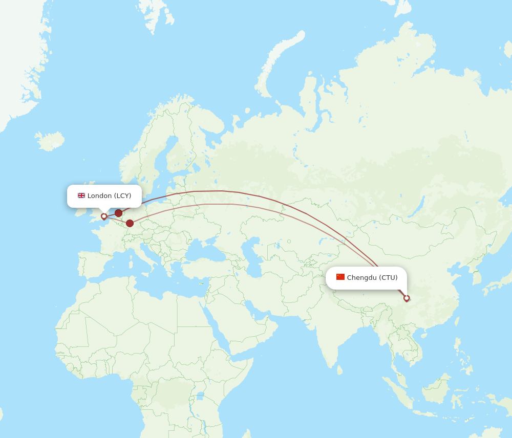 London - Chengdu route map and flight paths
