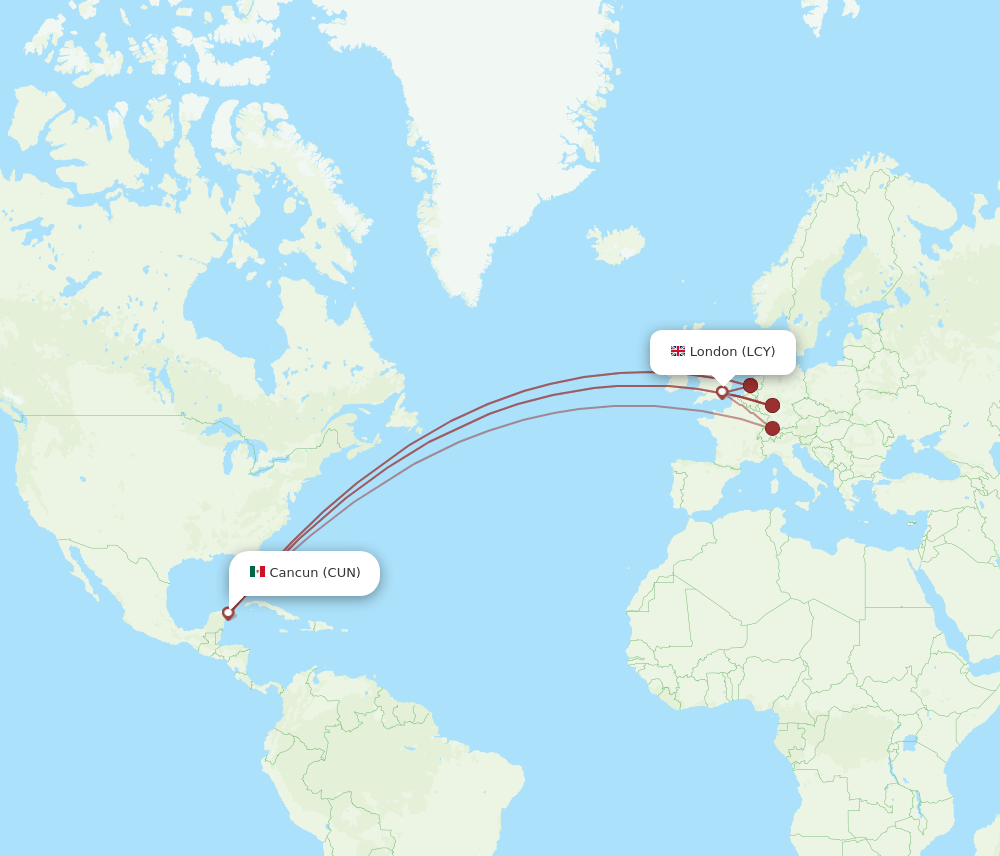 LCY-CUN flight routes