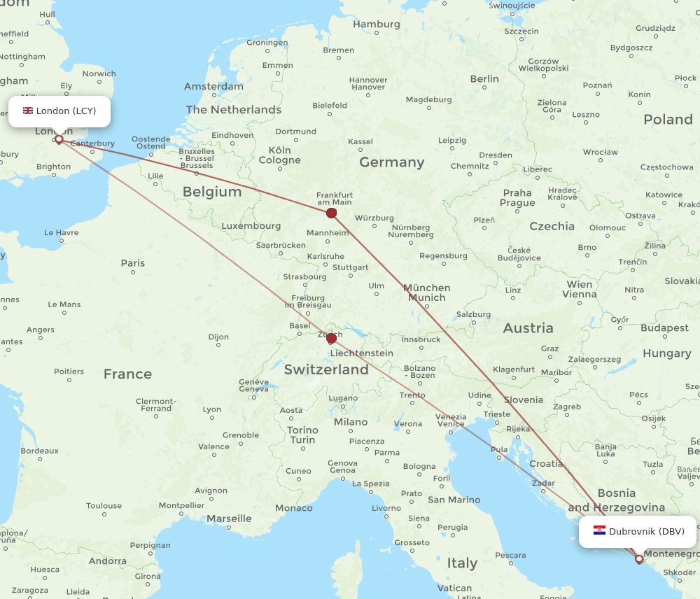 LCY-DBV flight routes
