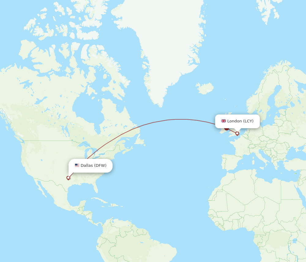 LCY to DFW flights and routes map