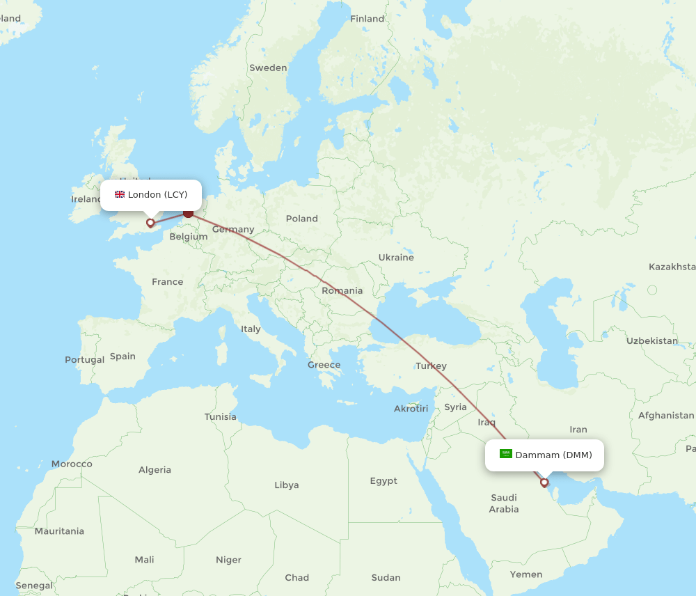 LCY to DMM flights and routes map