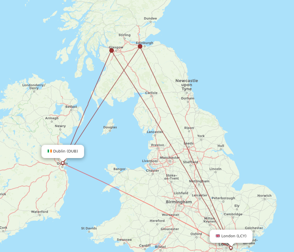 LCY to DUB flights and routes map
