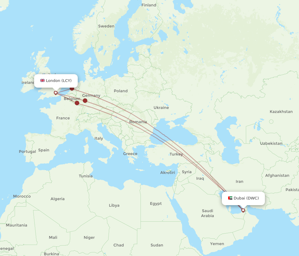 LCY to DWC flights and routes map