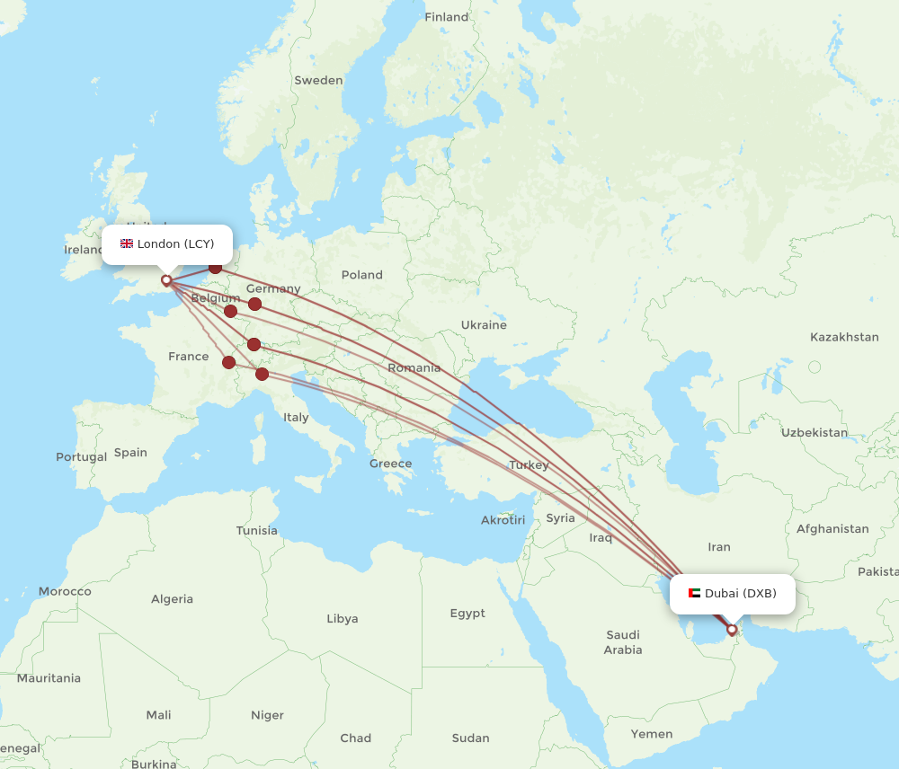 LCY to DXB flights and routes map