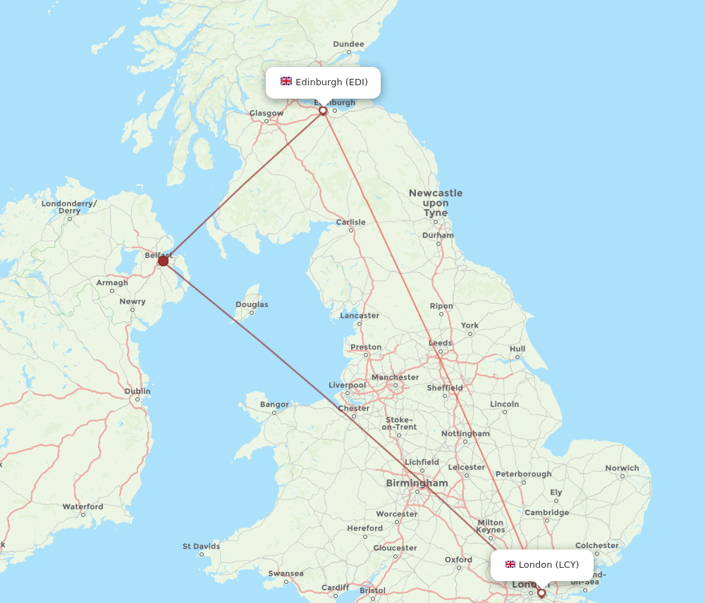 London - Edinburgh route map and flight paths