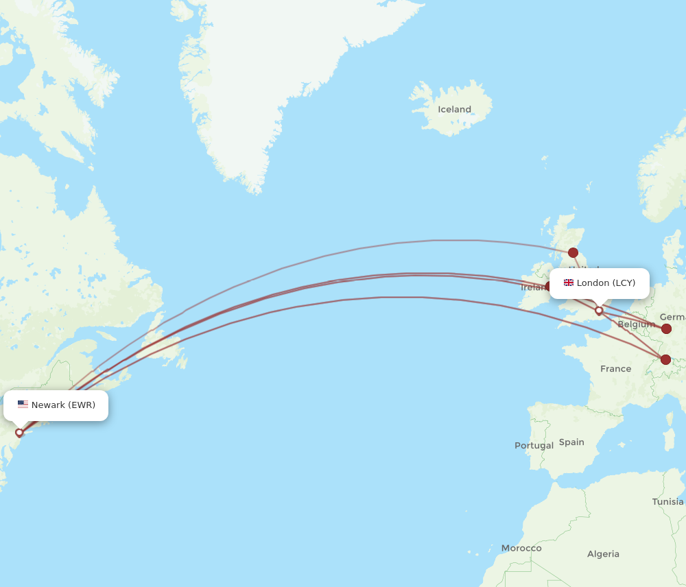LCY to EWR flights and routes map