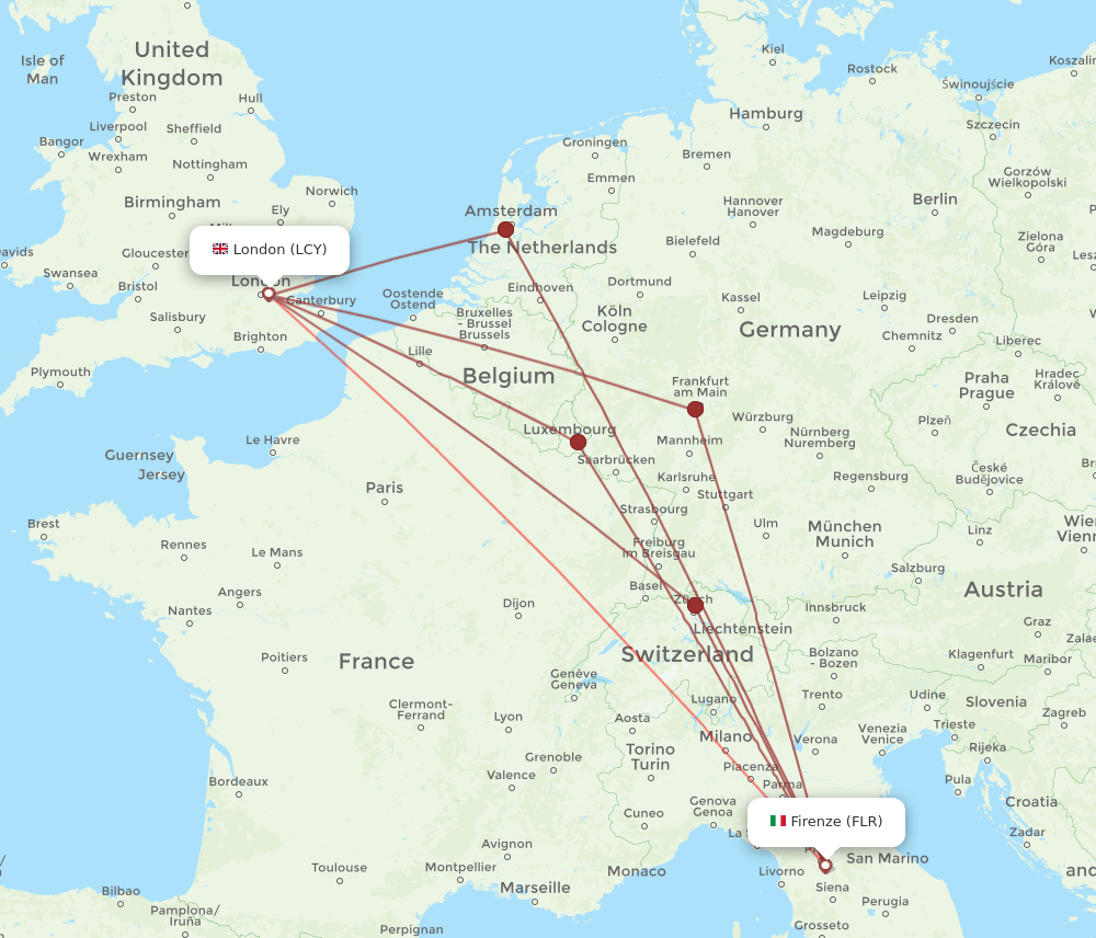 LCY to FLR flights and routes map