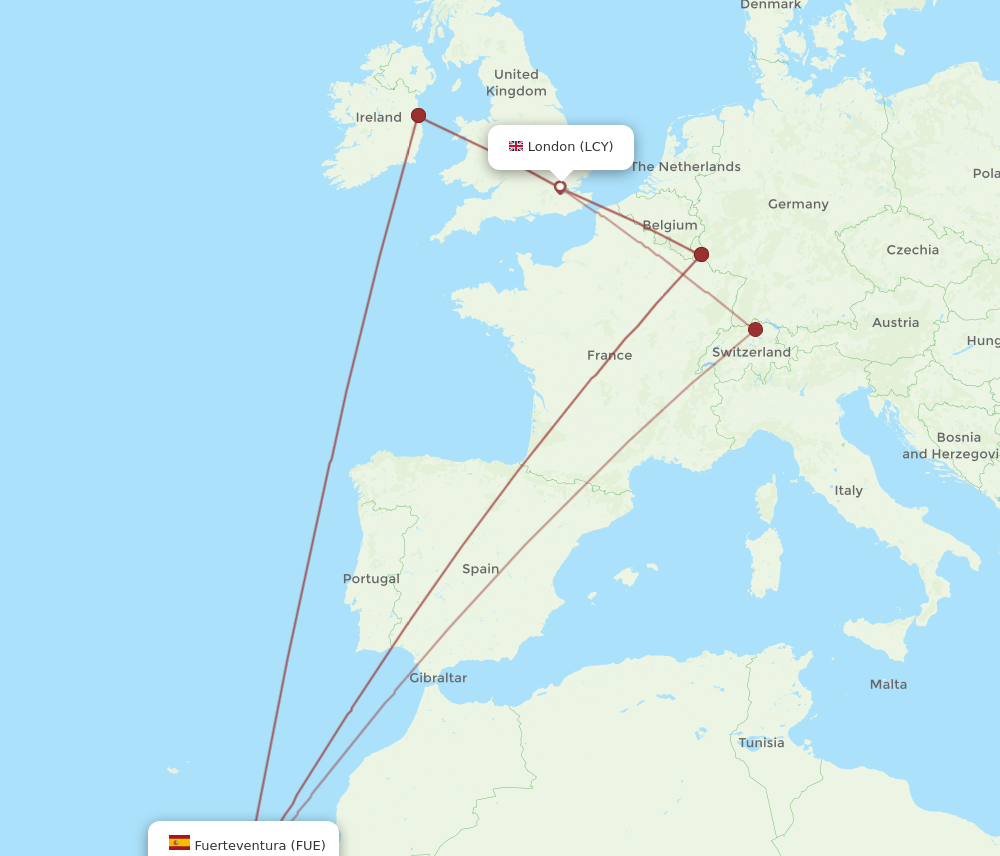 LCY-FUE flight routes