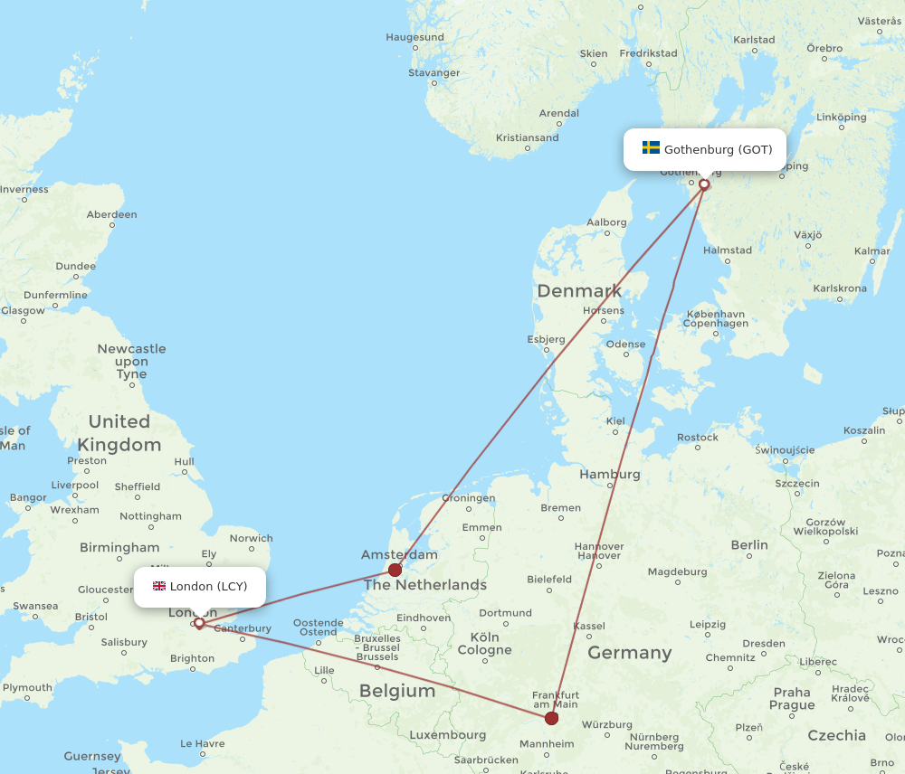 LCY to GOT flights and routes map