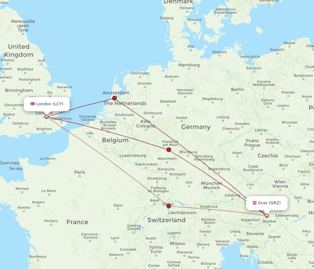 LCY to GRZ flights and routes map