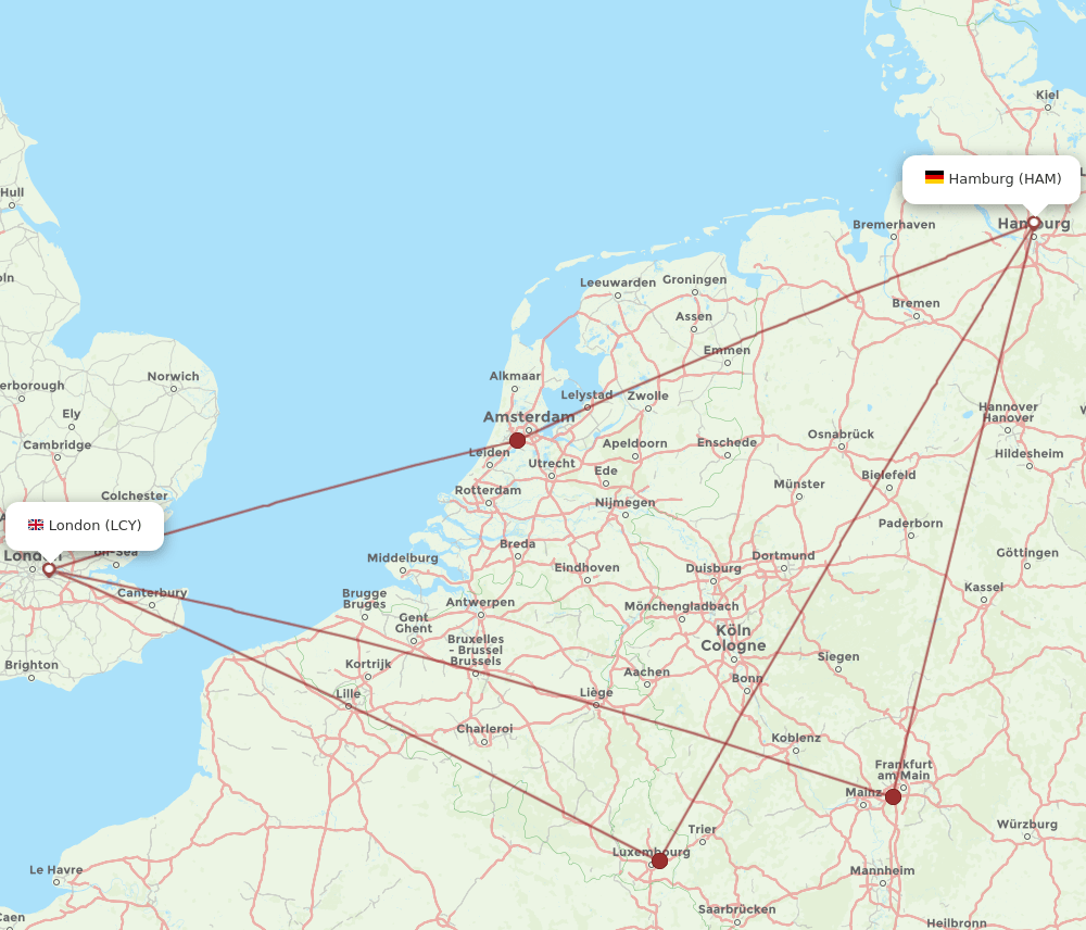 LCY to HAM flights and routes map