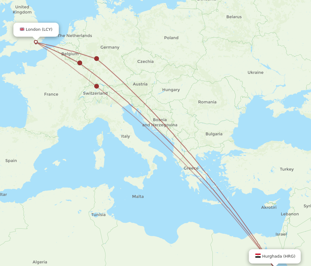 LCY-HRG flight routes
