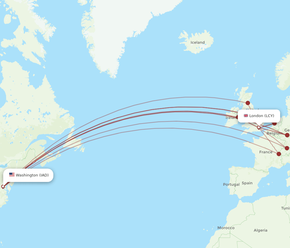 LCY to IAD flights and routes map