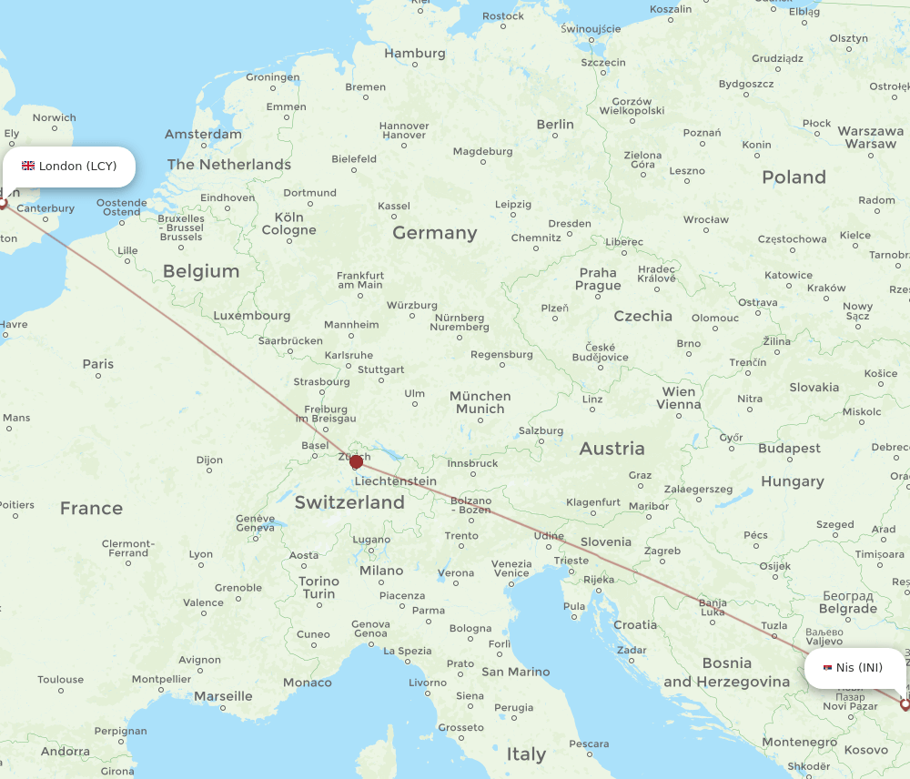 LCY-INI flight routes