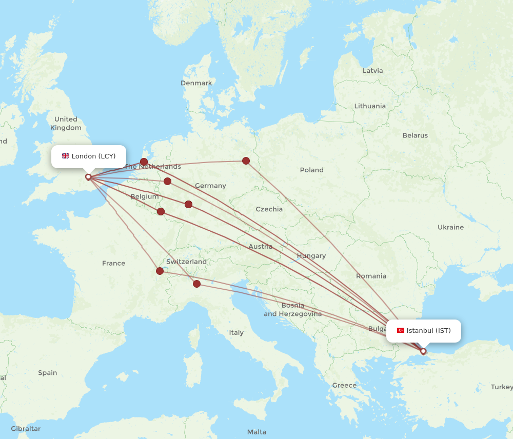 LCY to IST flights and routes map