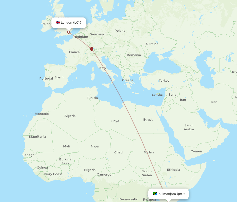 JRO to LCY flights and routes map