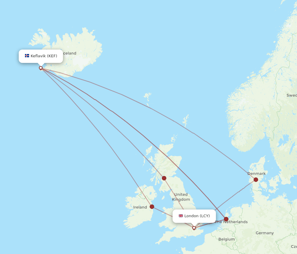 LCY-KEF flight routes