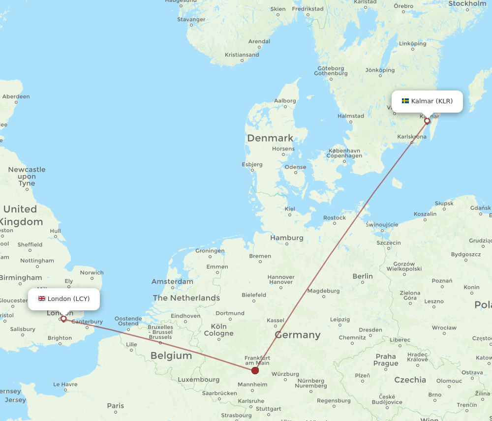London - Kalmar route map and flight paths