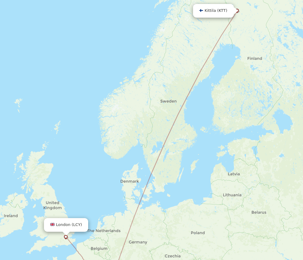 Kittila - London route map and flight paths