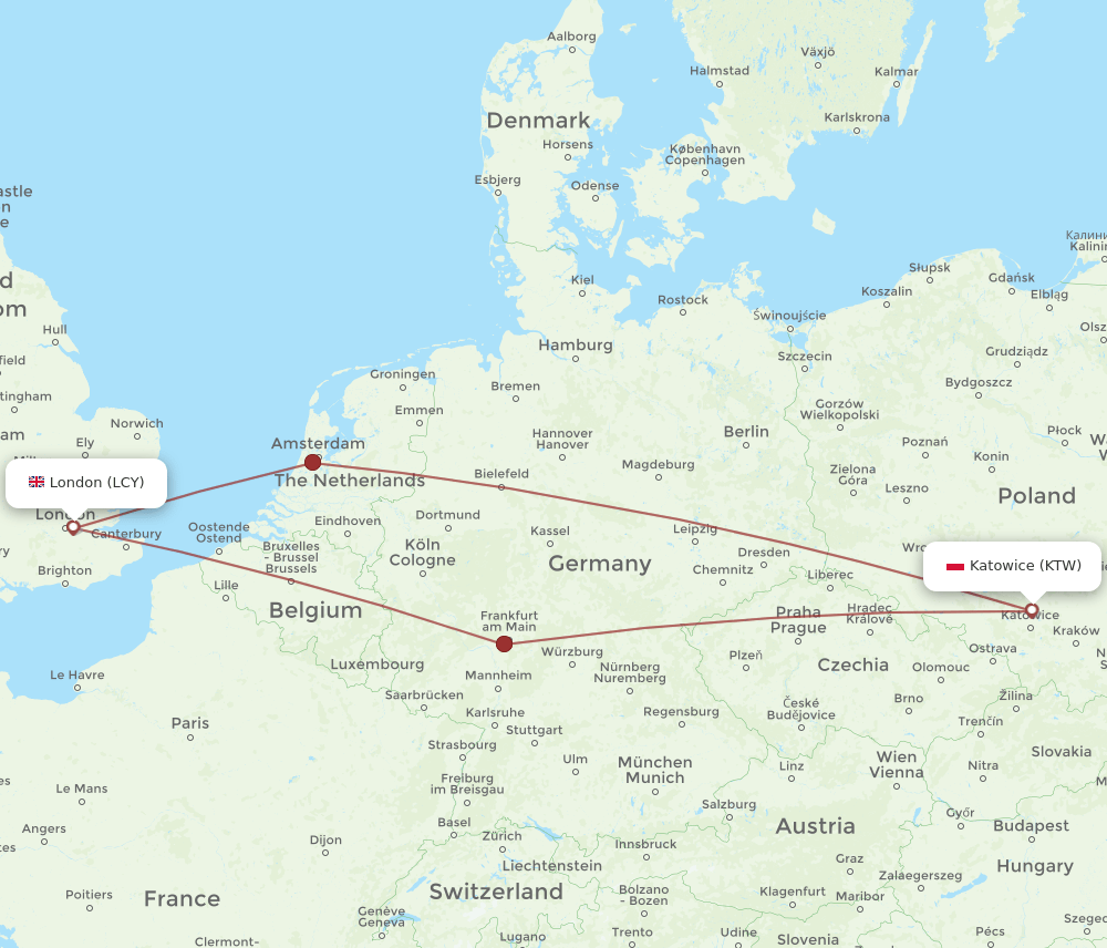 LCY-KTW flight routes