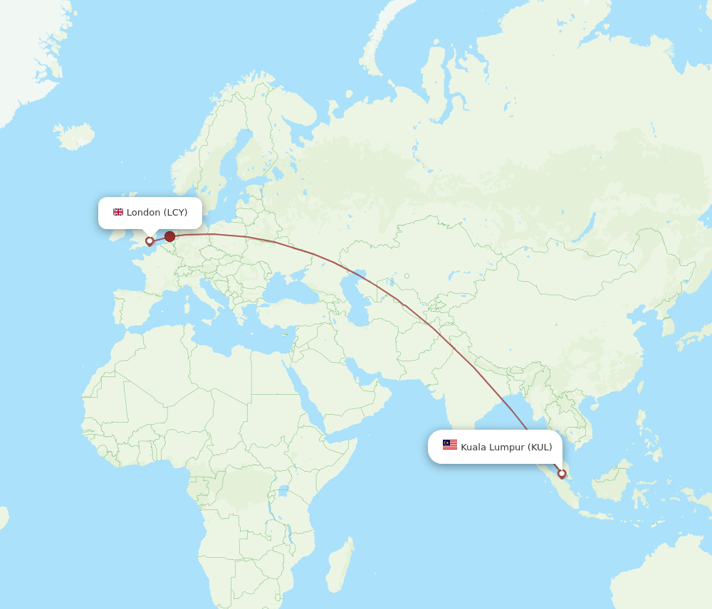 LCY to KUL flights and routes map