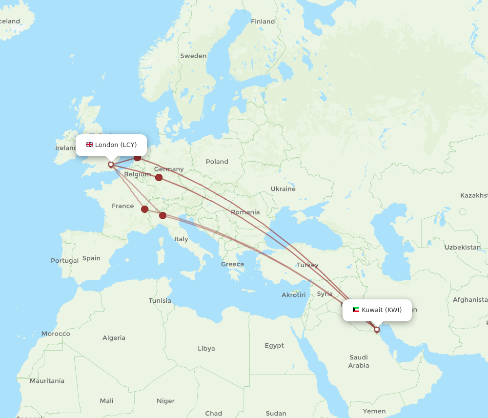 LCY to KWI flights and routes map