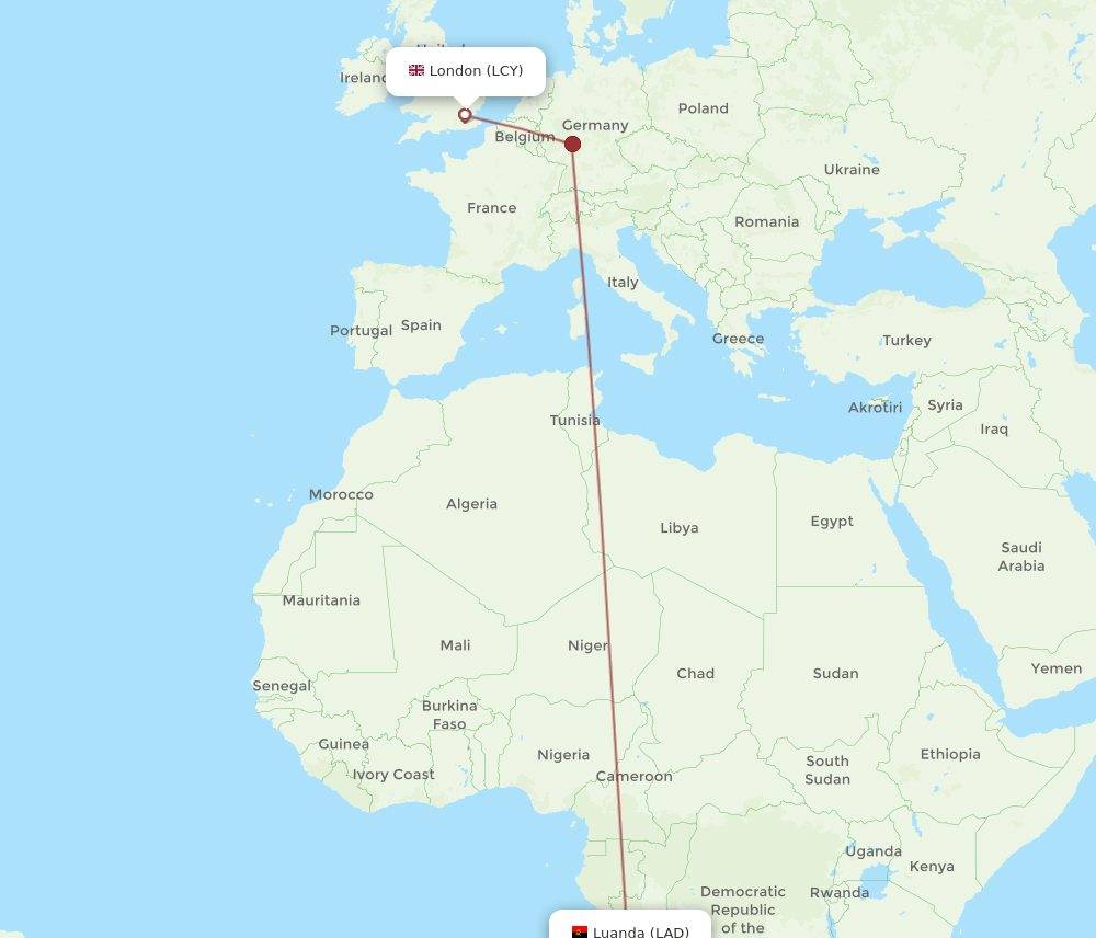 LCY to LAD flights and routes map