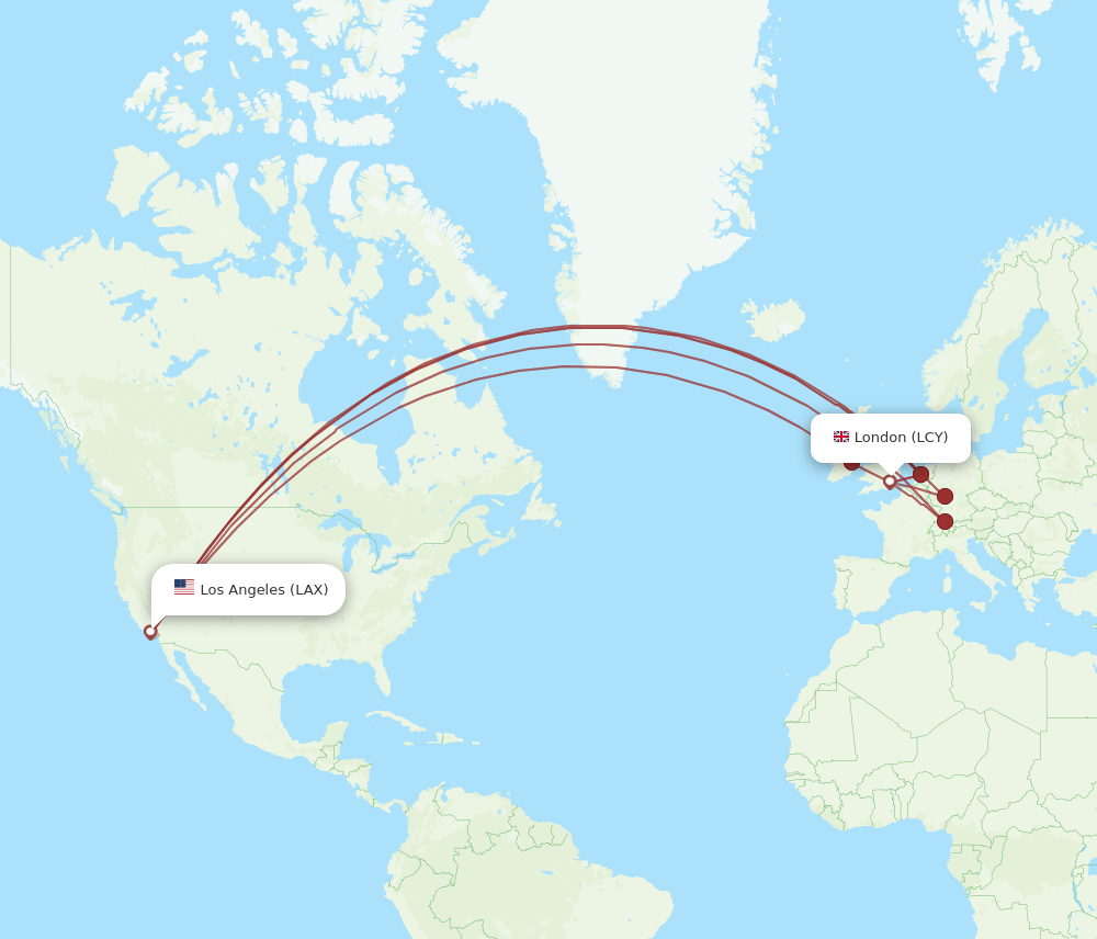 LCY to LAX flights and routes map