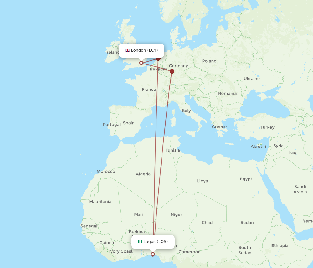 LCY to LOS flights and routes map