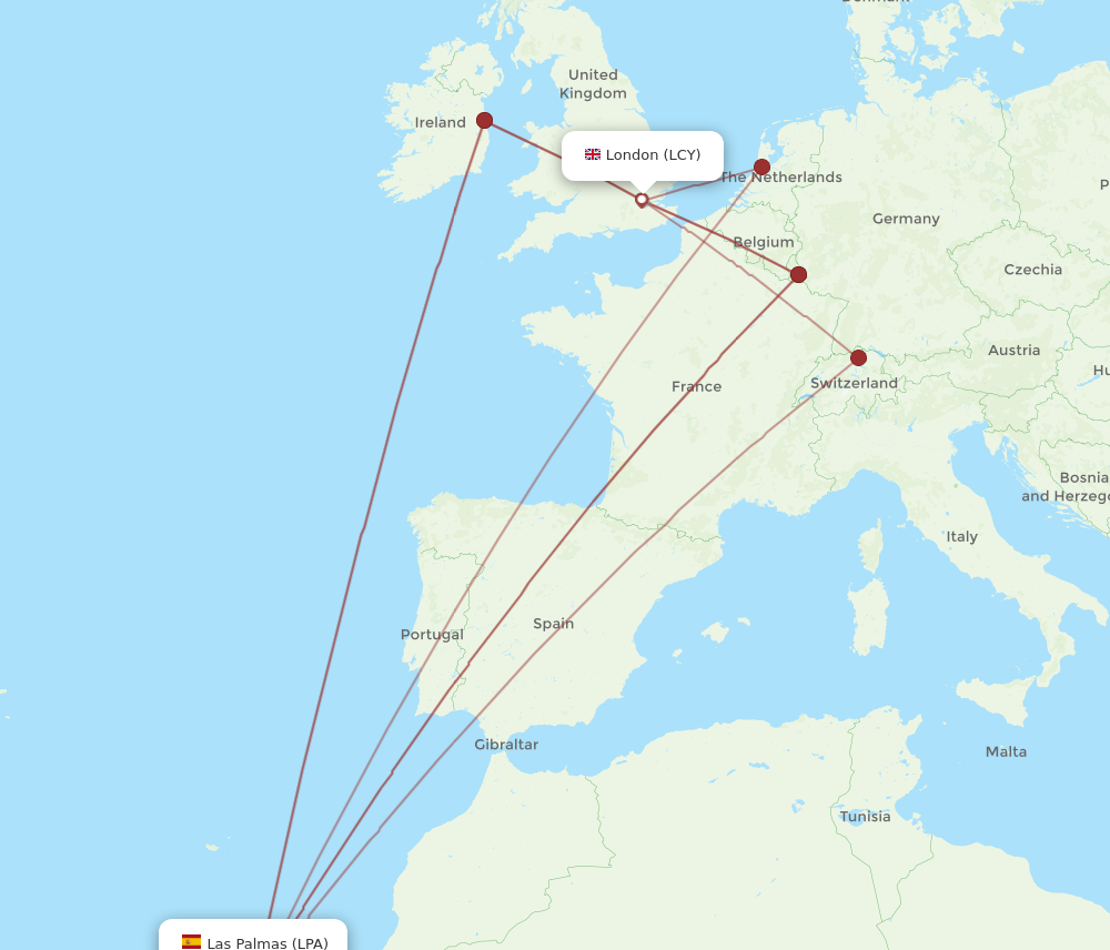 LCY to LPA flights and routes map