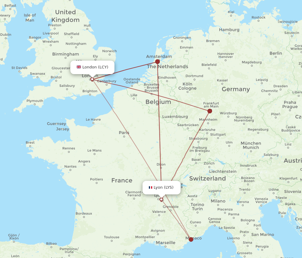 LCY to LYS flights and routes map