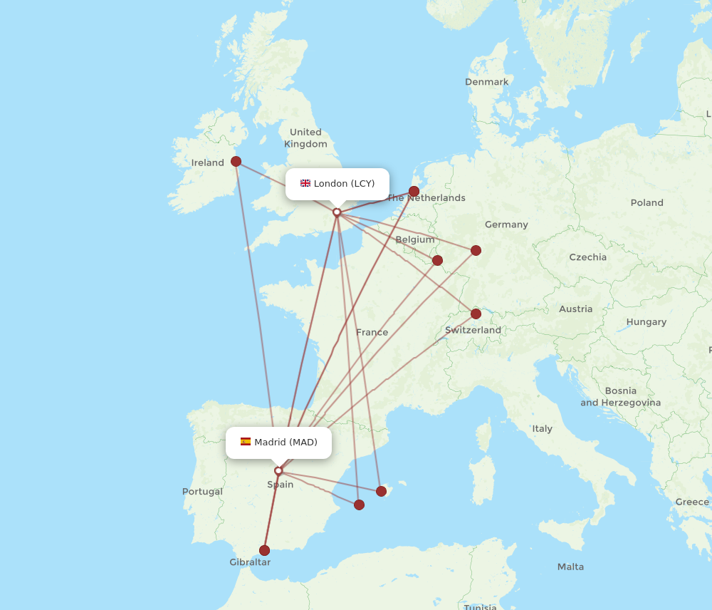 LCY to MAD flights and routes map