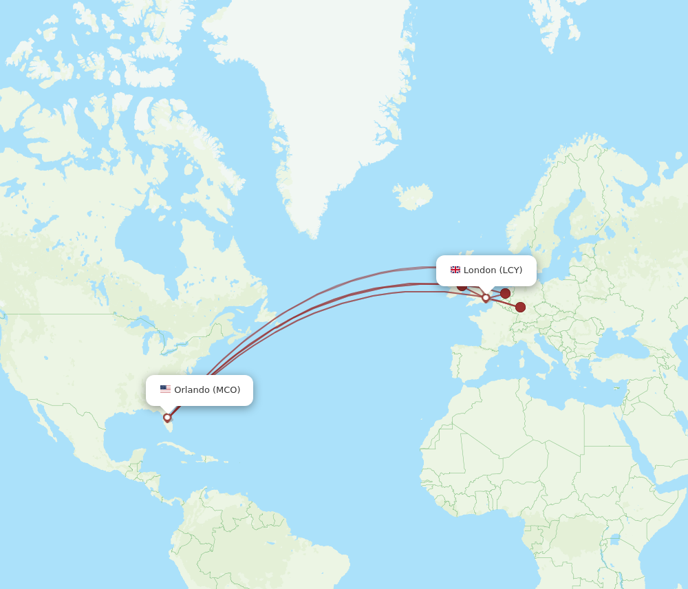 LCY to MCO flights and routes map