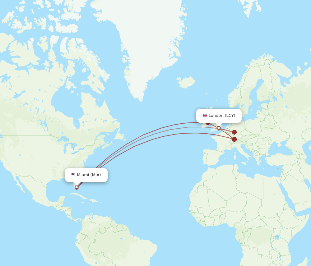 LCY to MIA flights and routes map