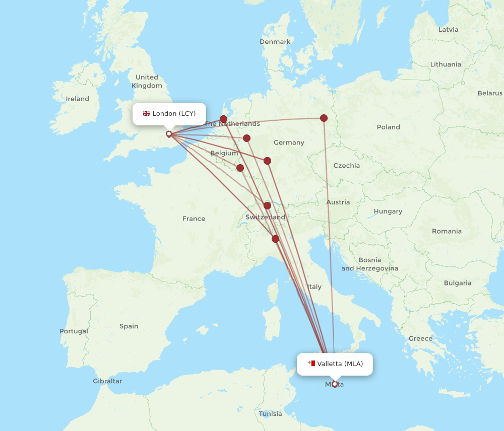 LCY-MLA flight routes