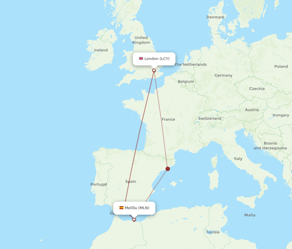LCY-MLN flight routes