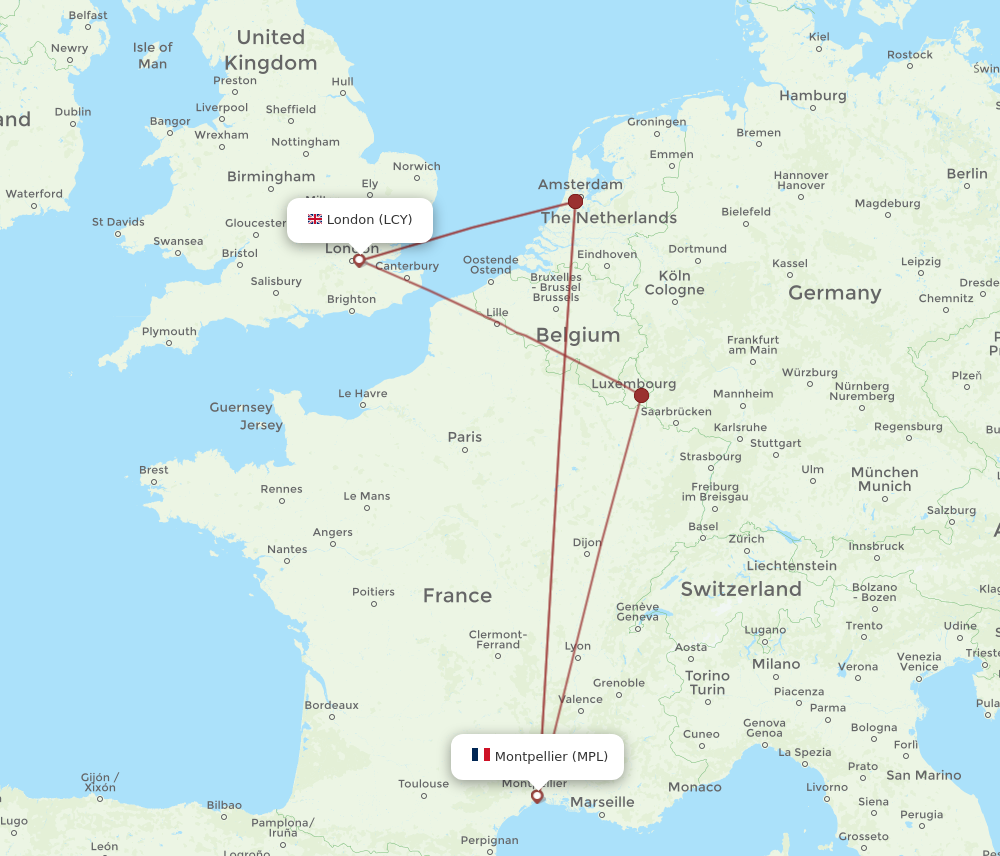 LCY to MPL flights and routes map