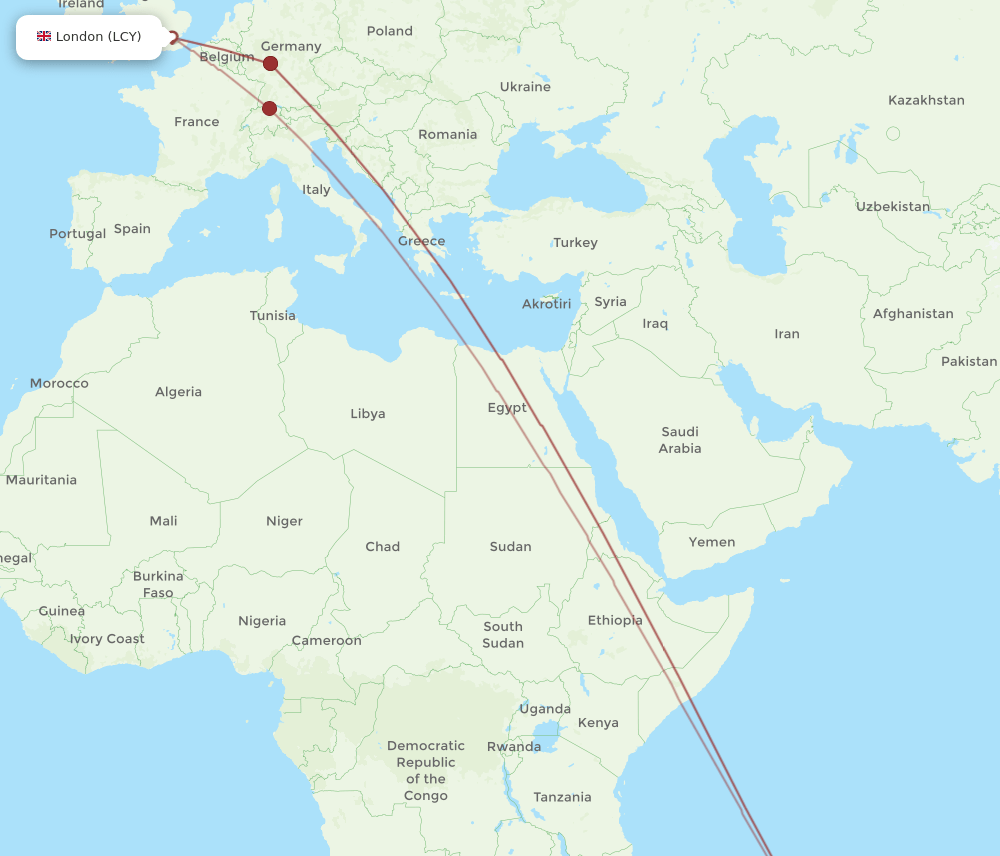 LCY to MRU flights and routes map