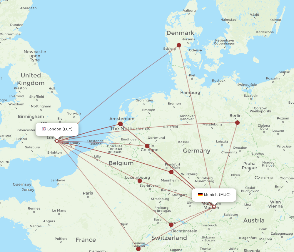 LCY to MUC flights and routes map
