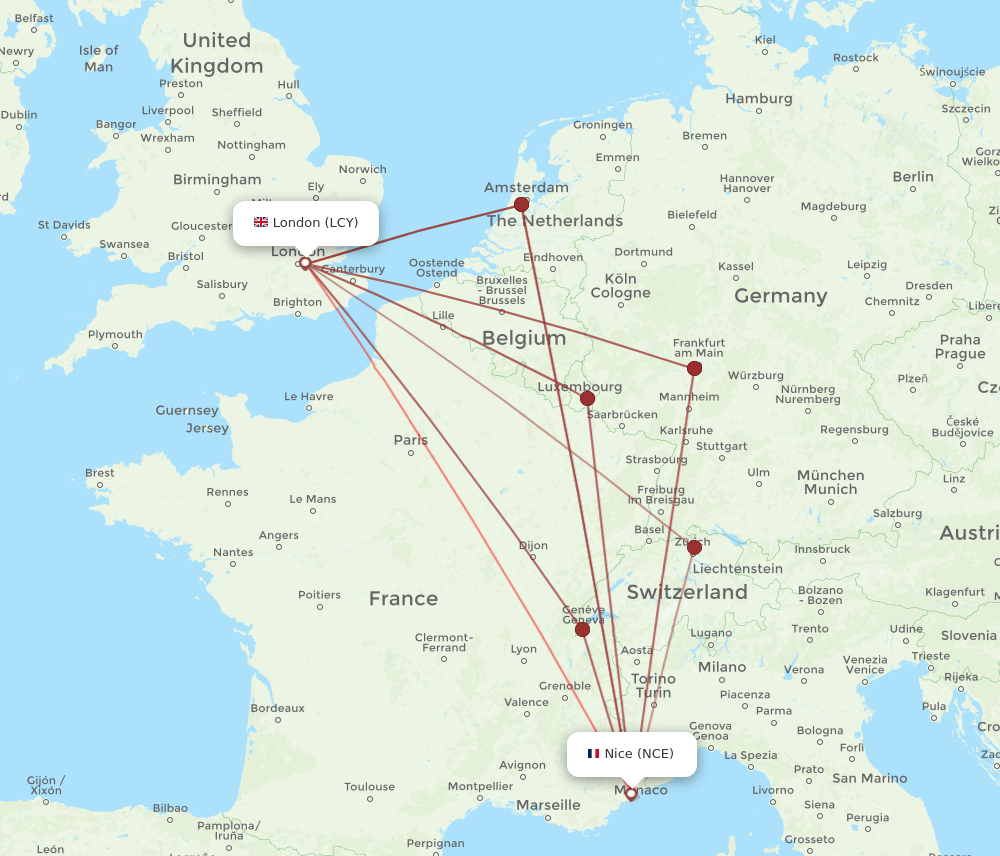 LCY-NCE flight routes