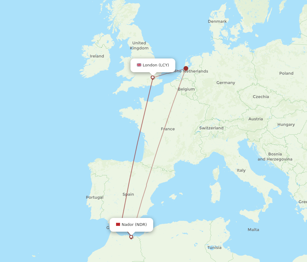 LCY-NDR flight routes
