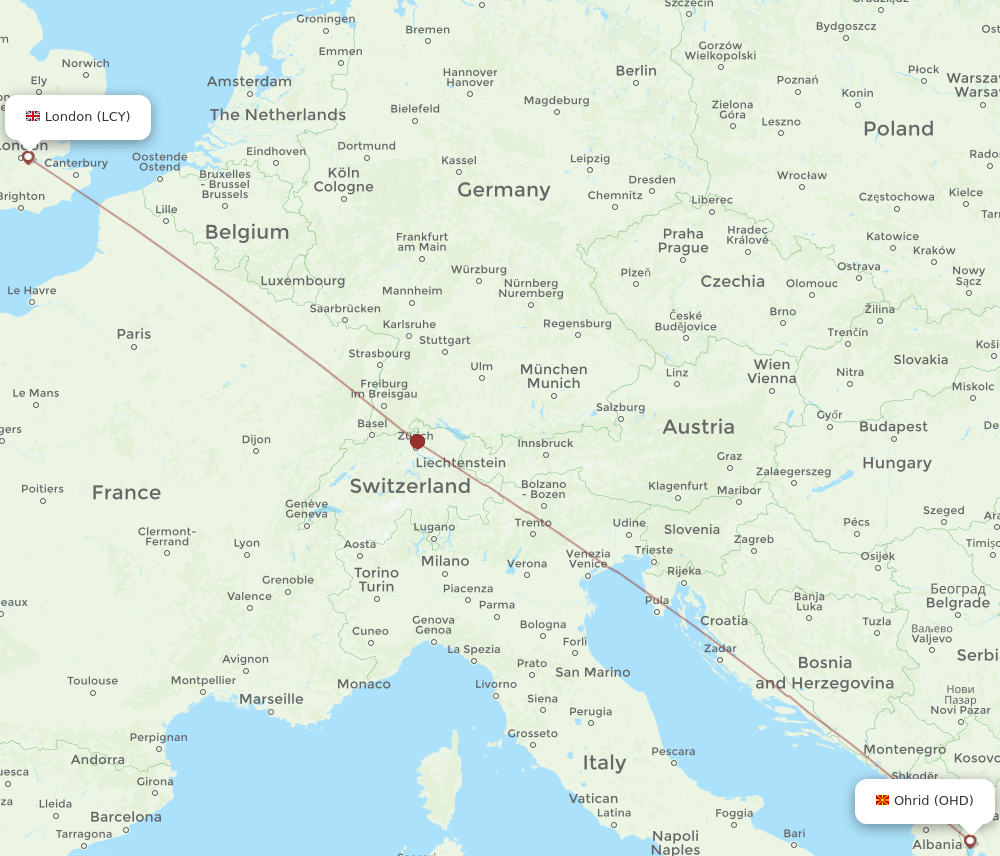 LCY-OHD flight routes