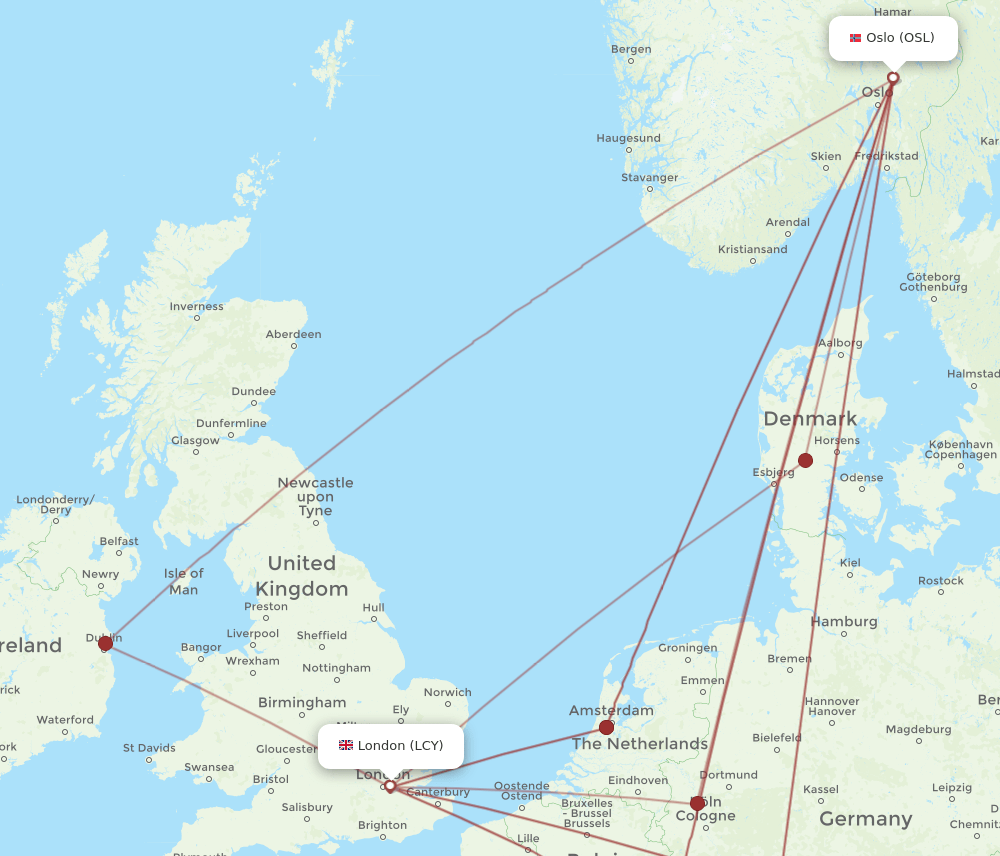 LCY to OSL flights and routes map