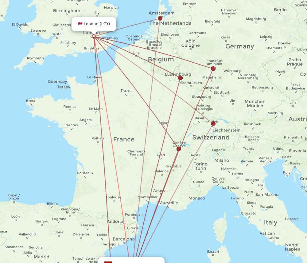 LCY to PMI flights and routes map